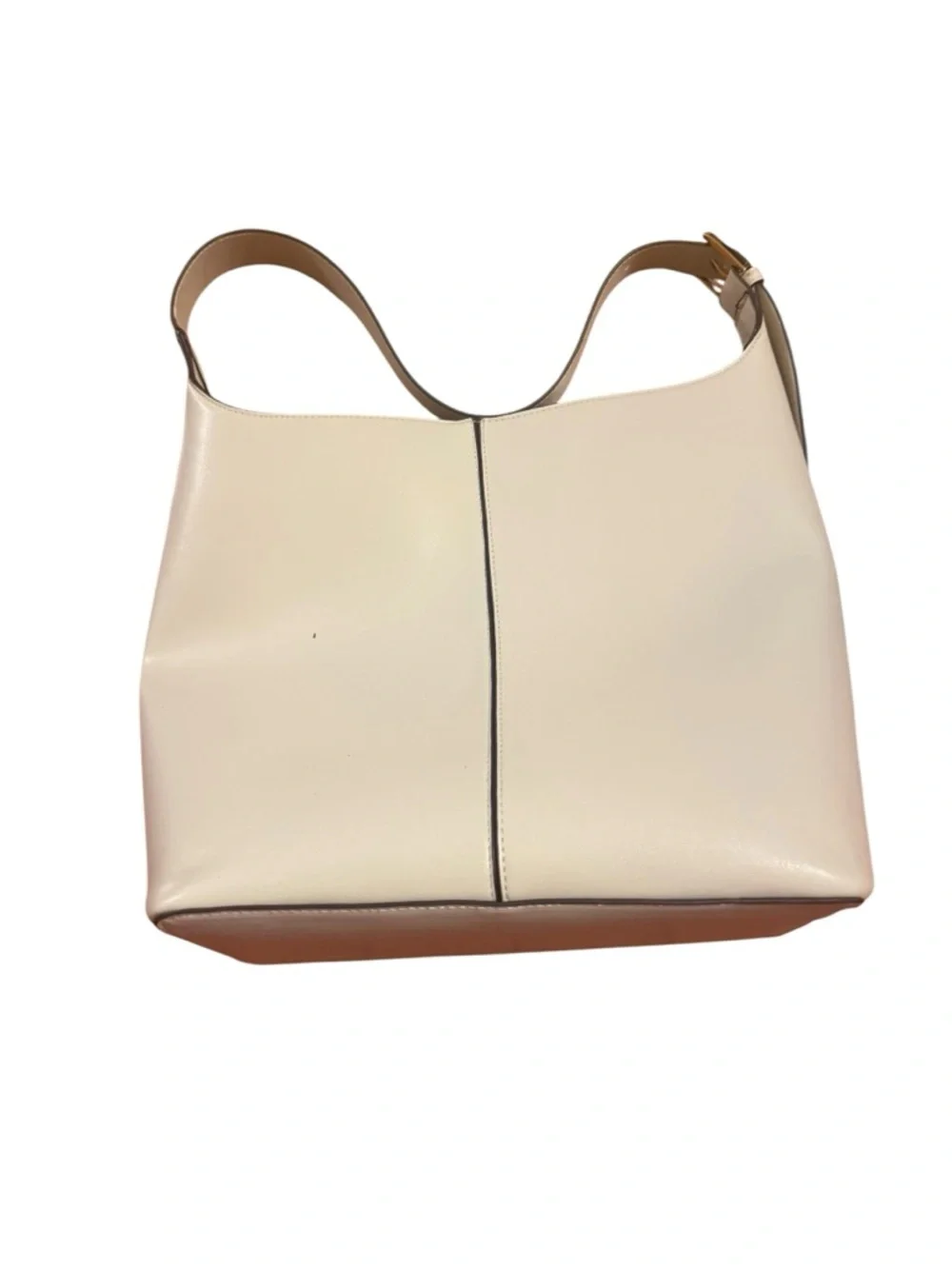 Cream Leather Shoulder Bag with Tan Strap
